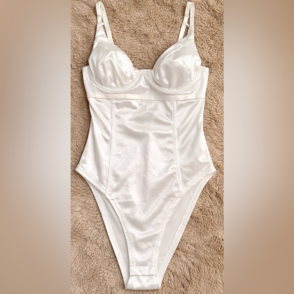 White Satin Underwire Bodysuit | Adjustable Straps | Size Small